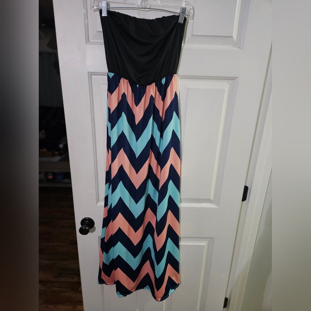 Chevron Patterned Dress - Black, Pink, and Blue